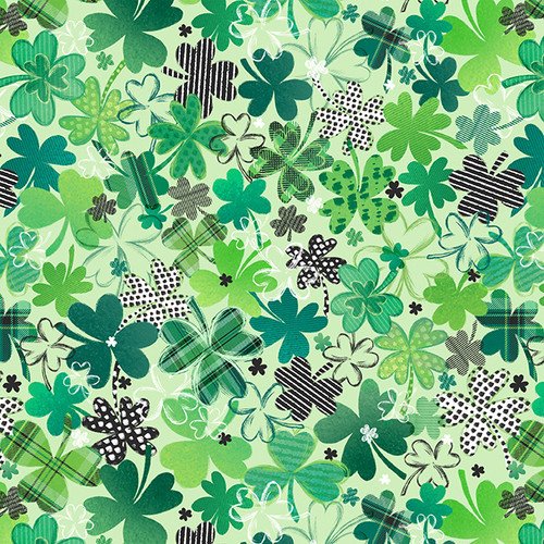 100% Cotton Quilting by the 1/2 Yard Blank Quilting Shamrock  Shamrocked Clovers Light Green
