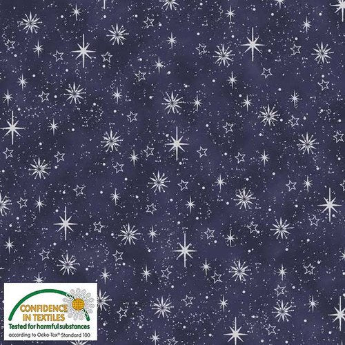 S-Star Sprinkle 100% Quilting Fabric by the 1/2 yard Silver Blue