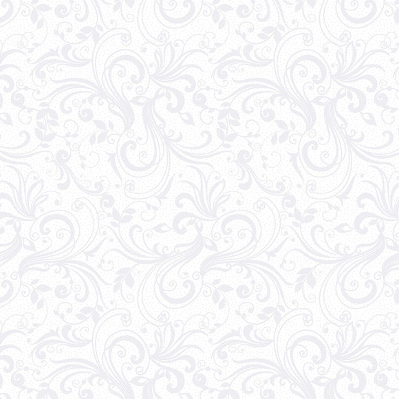 Rhapsody White Scroll 100% Cotton Quilting  by the 1/2 Yard