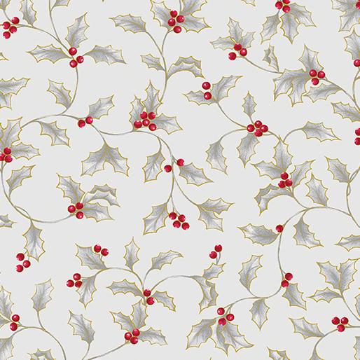 BENARTEX FABRICS Holly & Berries Pewter 100% Cotton by the 1/2 Yard