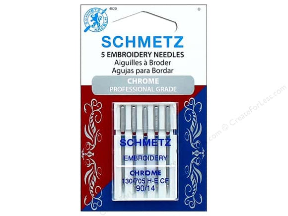 Chrome Embroidery Schmetz Needle 5 ct, Size 90/14 Professional Grade