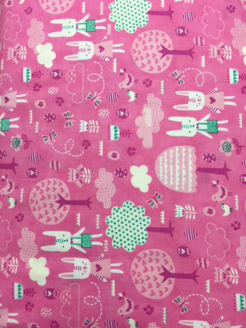 Moda Fabrics Spring Bunny Fun Stacy Iset Hsu Pink By The 1/2 Yard