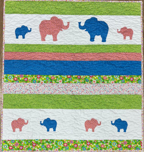 Elephant Applique Quilt Top Kit 42x48"