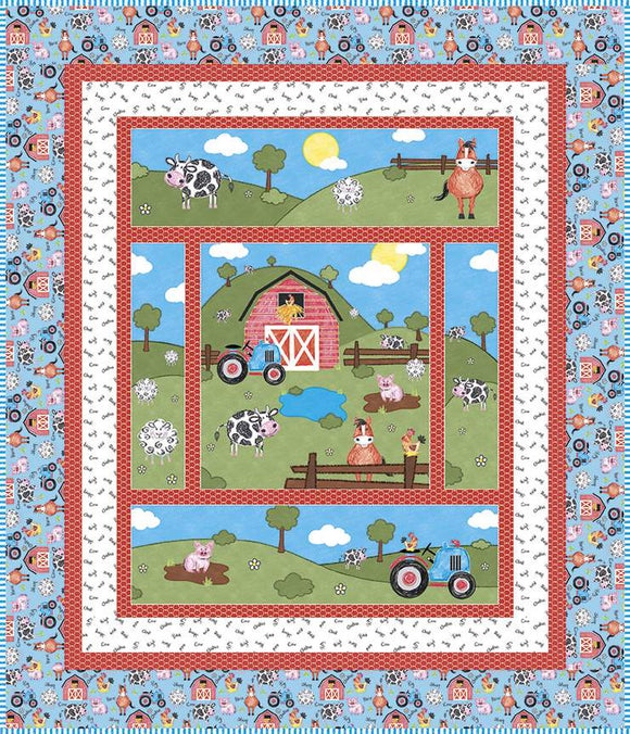 Coloring on the Farm Panel Quilt Boxed Kit Fabric featured is by the RBD Designers Riley Blake. Finished size is 53