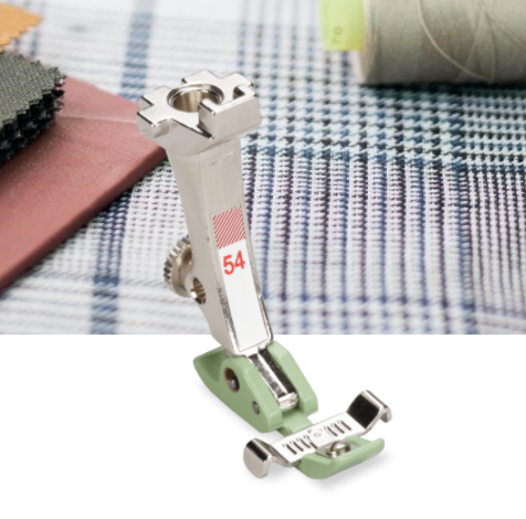 BERNINA Zipper Foot with Non-Stick Sole #54 Sews zippers Accurately sewing in zippers of all sizes  Non-stick coating on the sole ensures it slides smoothly For 5.5 mm and 9 mm machines