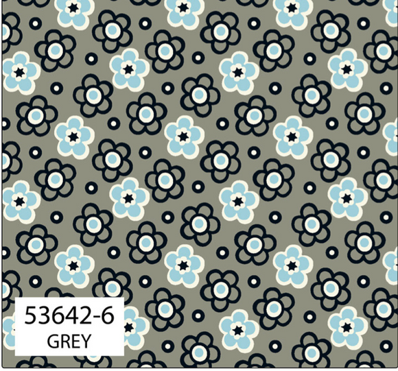 Quilting Fabric Denyse Schmidt Bonny By The 1/2 Yard Gray Flowers