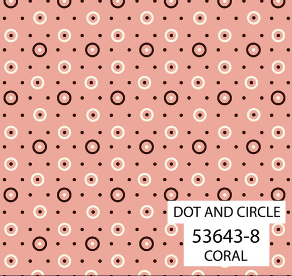 Quilting Fabric Denyse Schmidt Bonny By The 1/2 Yard Dot & Circles Coral